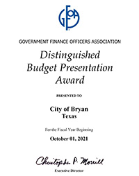 Government Finance Officers Association Certificate for Budget