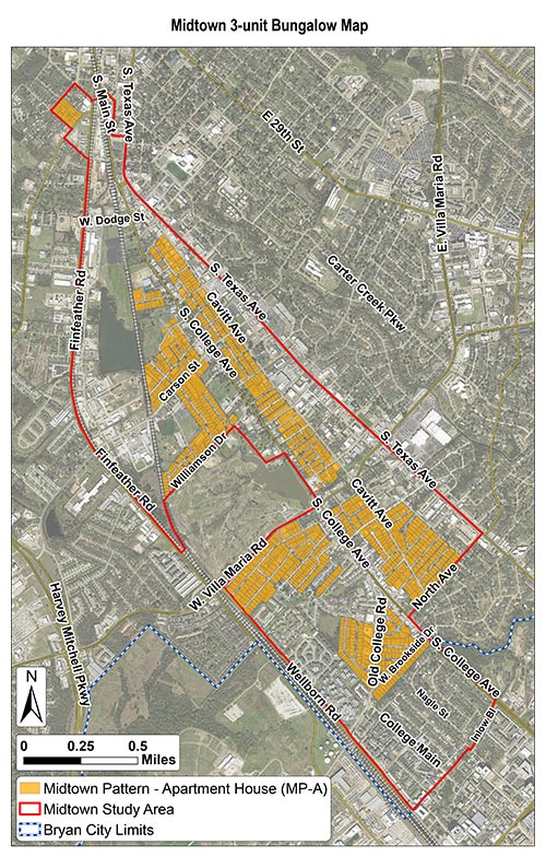 Map of the Apartment House pattern zoning district overlay. If you need assistance with reading this map, or have questions about a specific location, please contact the Planning and Development Services Department at 979-209-5030.