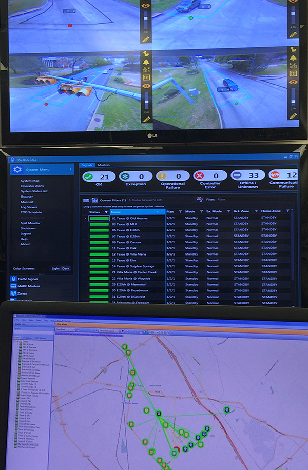 control center monitoring status of traffic lights in Bryan, Texas