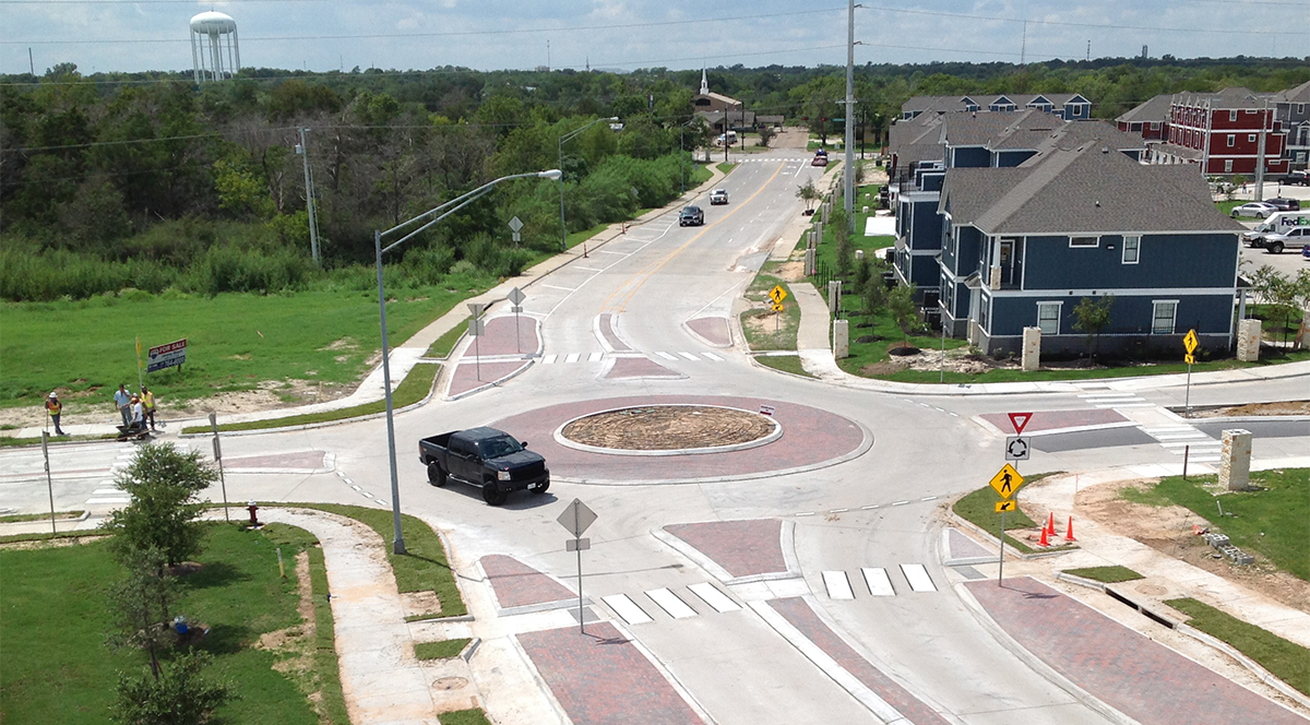 roundabout traffic pattern roadway in Bryan, Texas